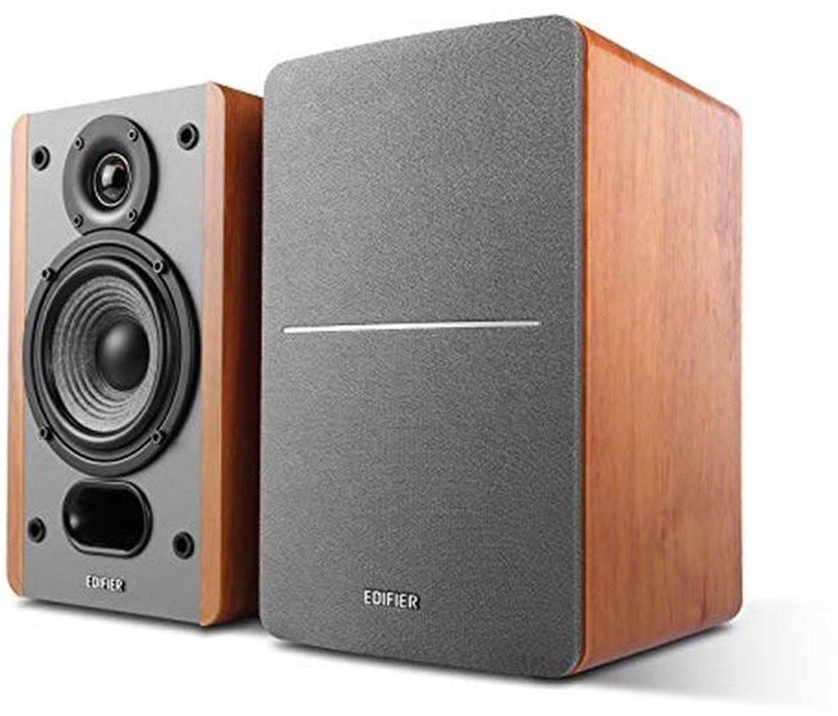 Passieve Boekenplank Luidsprekers - 2-Weg Speakers met Ingebouwde Muurbeugel - Houtkleur