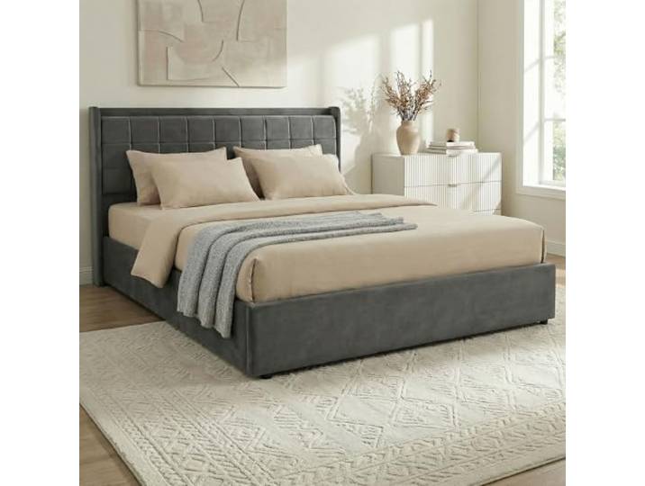 IDIMEX Polsterbett Yaro 160x200 cm mit Bettkasten, Dunkelgrau - Bett 160x200 mit Lattenrost, Bettgestell mit weichem Samtbezug, Kopfteil gepolstert, Bett mit Stauraum für optimale Raumausnutzung