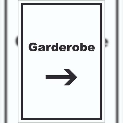HB-Druck Garderobe Aufkleber mit Text Richtungspfeil rechts Kleidung aufbewahren hochkant A0 (841x1189mm)