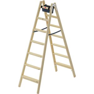 Hailo-Master Stehleiter H80, 8768701, beidseitig begehbar, aus Holz, bis 150kg, mit 2 x 7 Stufen