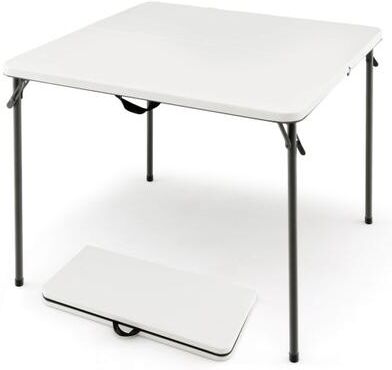 Costway Folding Camping Table with All-Weather HDPE Tabletop and Rustproof Steel Frame-White