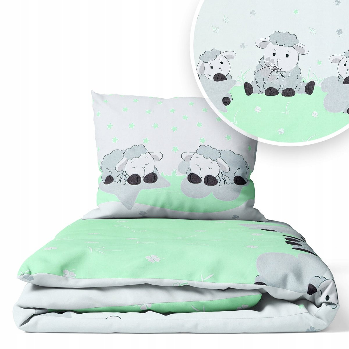 Ankras Kinderbeddengoed 2-delig Vrolijke Schaapjes Mint B/D: 120 x 160 cm, 50 x 70 cm
