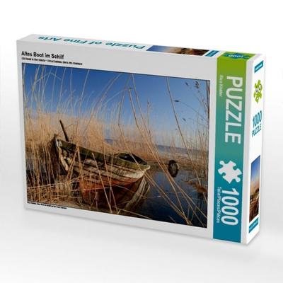 CALVENDO Puzzle Altes Boot im Schilf | 1000 Teile Lege-Größe 64x48cm Foto-Puzzle für glückliche Stunden