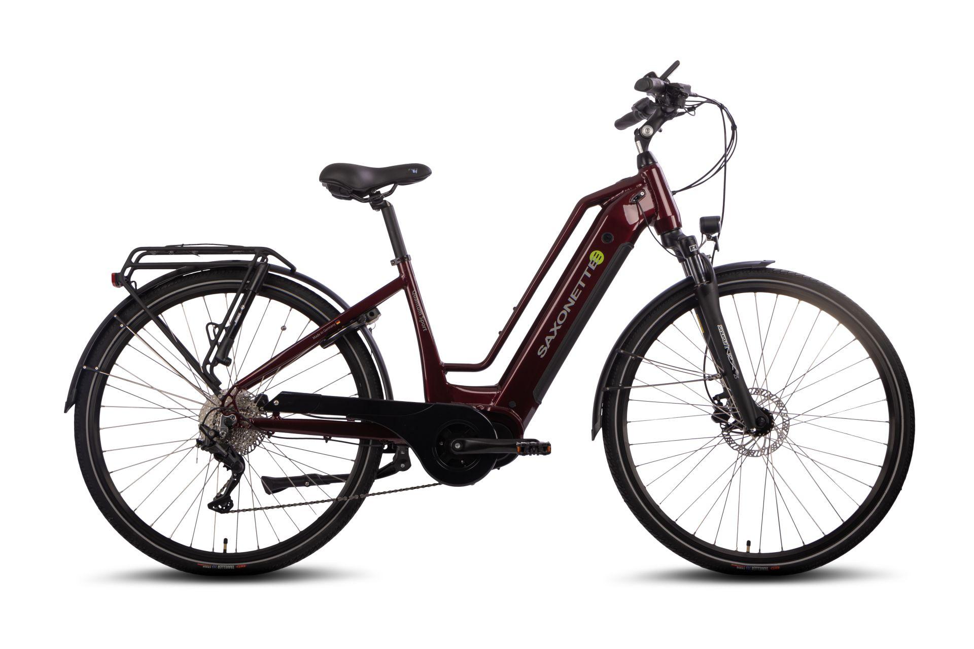 SAXONETTE Quantum Sport Trapez 28" E-Bike, SHIMANO Deore 10-Gang Kettenschaltung, Mittelmotor, 36V 15Ah Akku, Elektrofahrrad,RH45 (bordeaux glänzend)