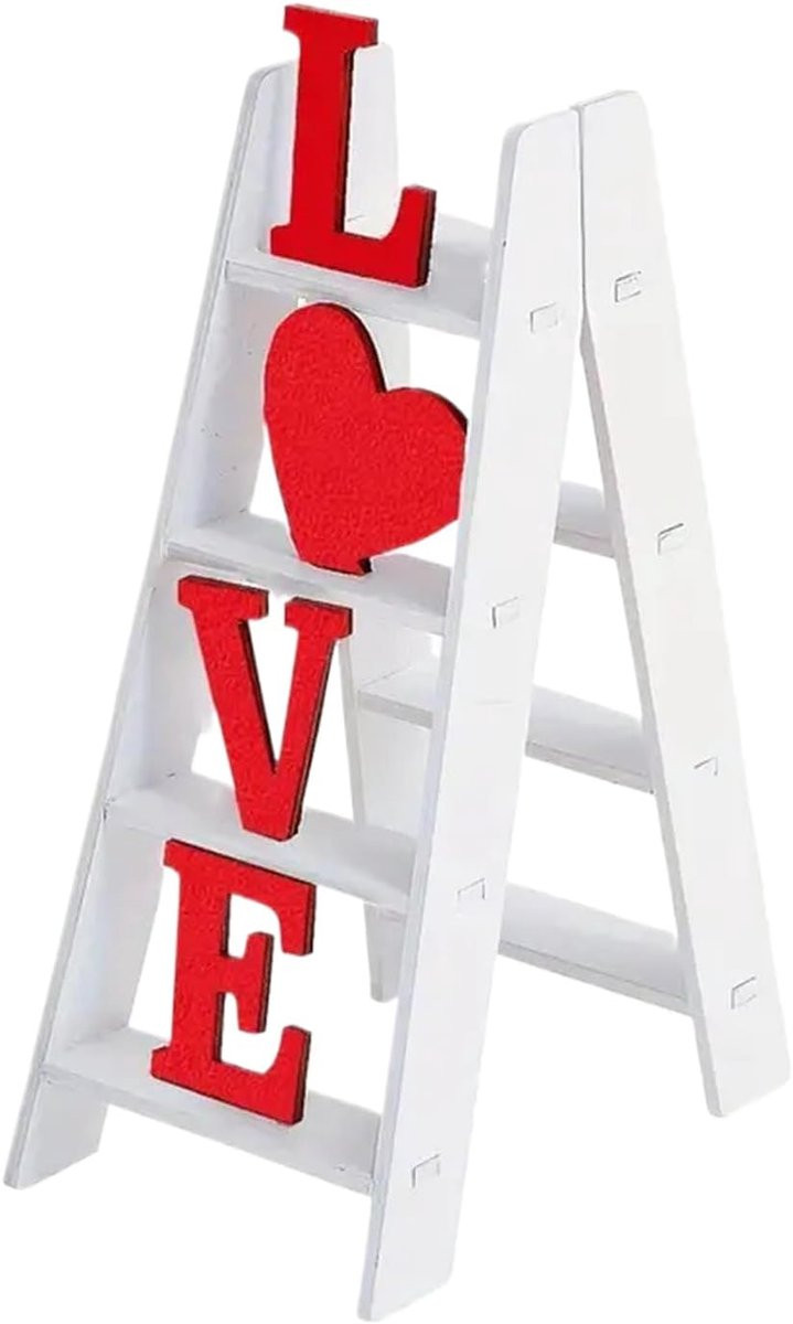 Hartvormig Ornament voor Valentijnsdag - Rood Wit - 24 x 24 cm