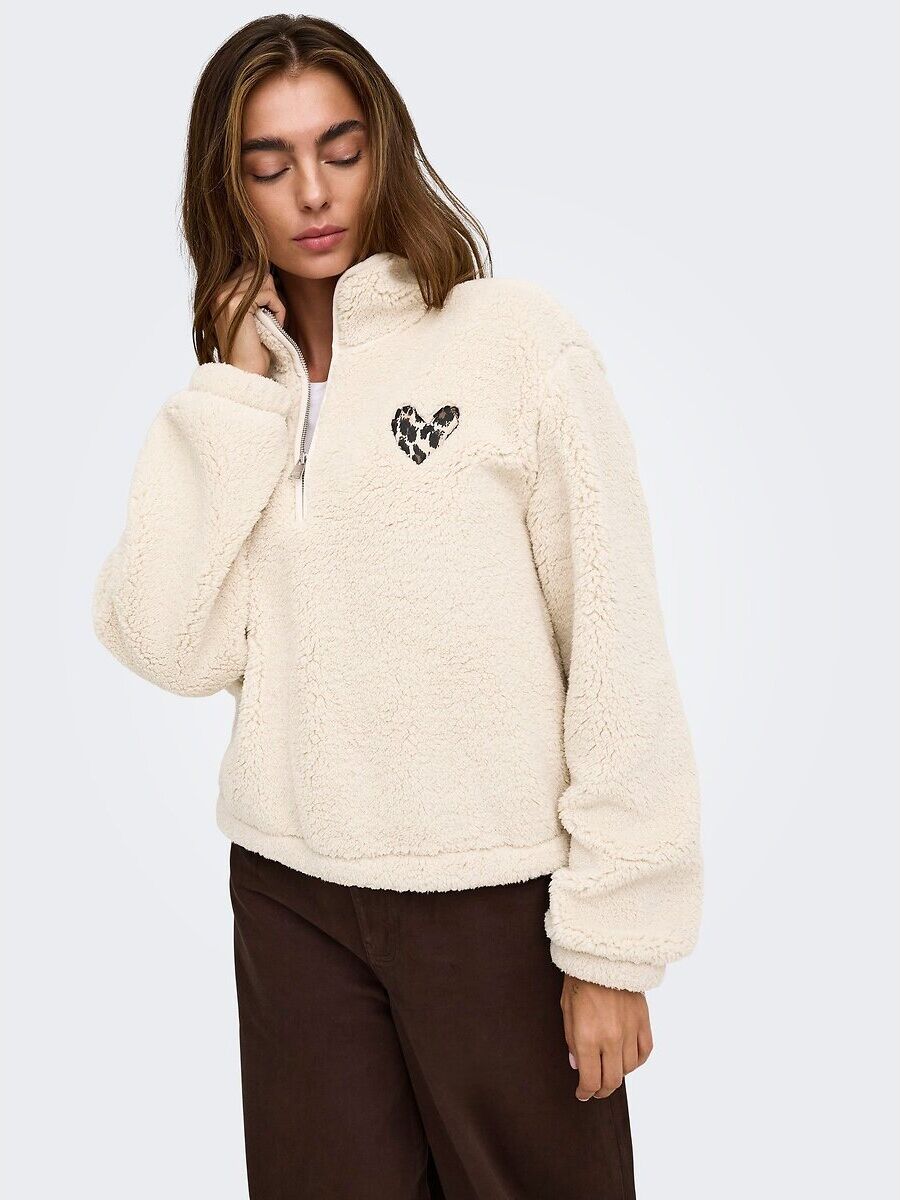 ONLY Sweat demi-zippé en sherpa, cœur poitrine