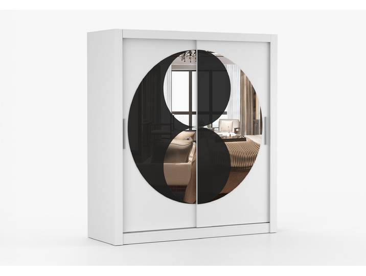 Schwebetürenschrank CHANDU 180 cm Weiß Weiß + Spiegel