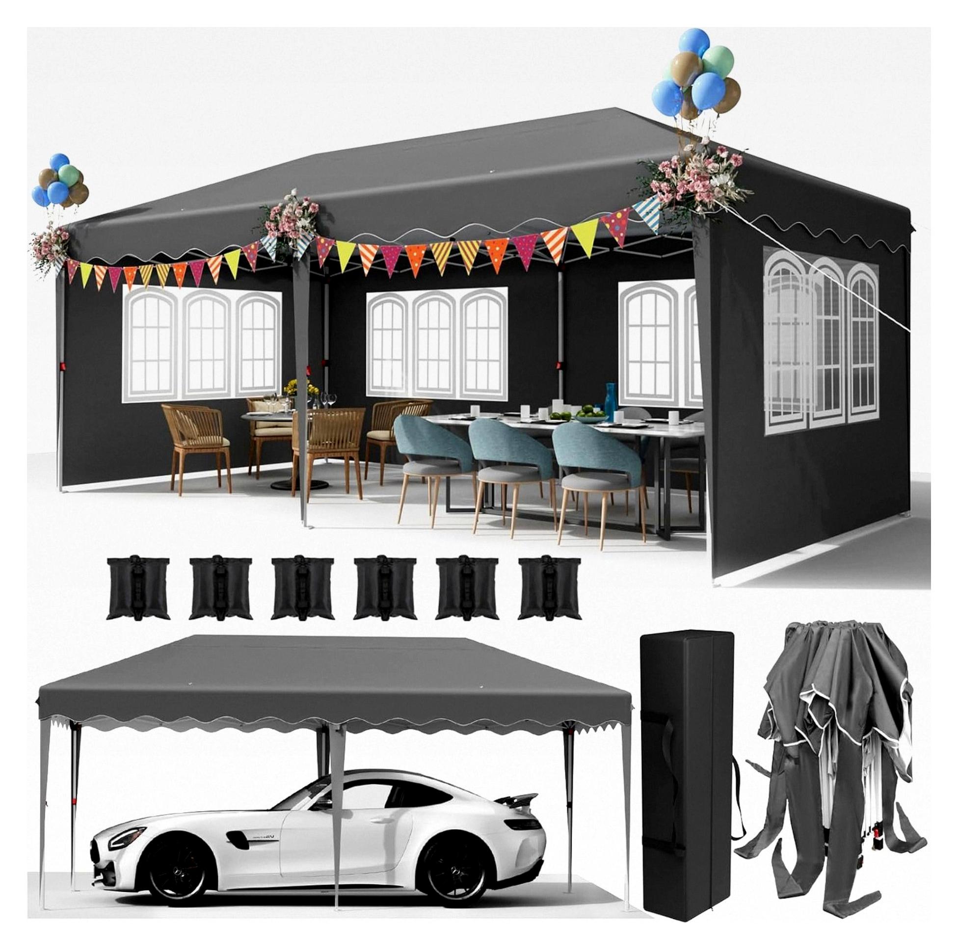Faltpavillon 3x6, wasserdicht, stabil und winterfest, Gartenzelt mit Seitenteilen, Partyzelt aus 420D Oxford, höhenverstellbar, UV-Schutz 50+, Pavillon für Märkte und Hochzeiten, Grau