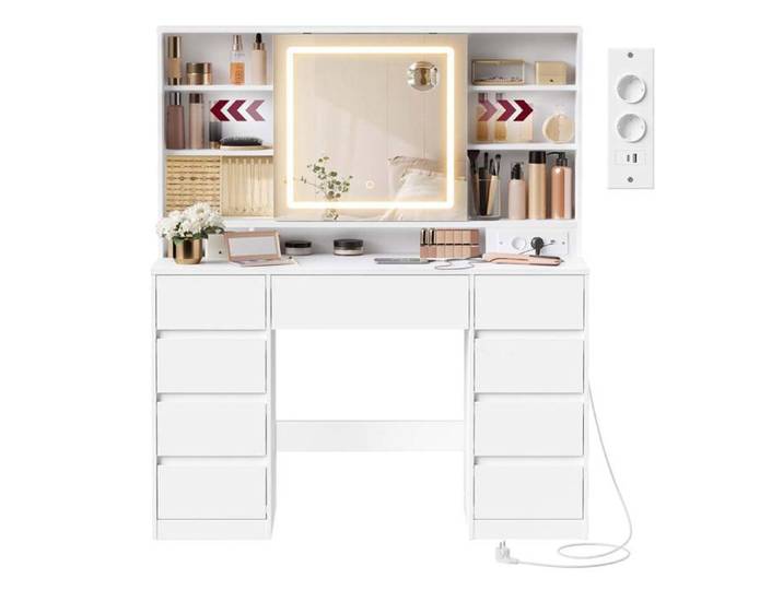 Coiffeuse - HELLOSHOP26 - Kailyn - Miroir LED 3 couleurs - 9 tiroirs - 10x loupe