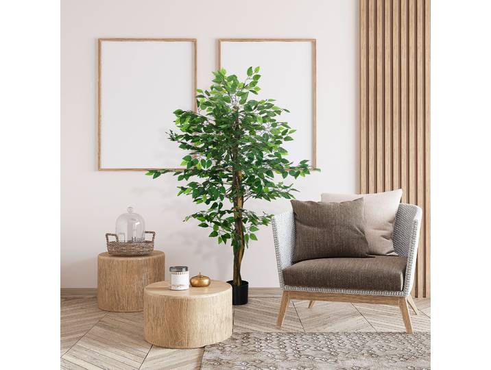HOMCOM Plante Artificielle Ficus 1,50m Réaliste Pot Inclus Vert