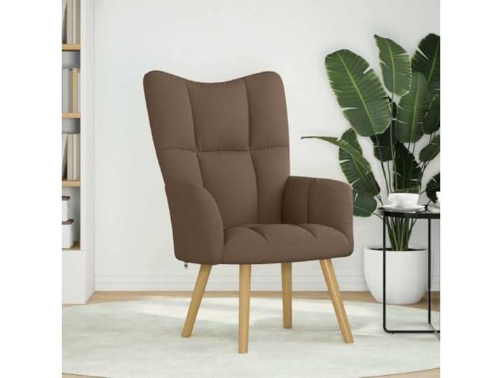 Relaxsessel Stoff Braun mit Armlehnen, Holz- und Metallgestell Polyestergewebe, atmungsaktiv, strapazierfähig, dick gepolstert, Holz- und Metallrahmen, Esszimmer, Wohnzimmer, Restaurant,