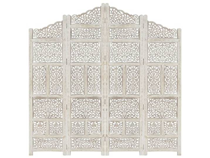 MOONAIRY 4tlg. Raumteiler, Paravants & Raumteiler, Raumtrenner Stehend, Room Divider Screen, Spanische Wand Raumteiler, Paravent, Handgeschnitzt Weiß 160×165cm Mango Massivholz