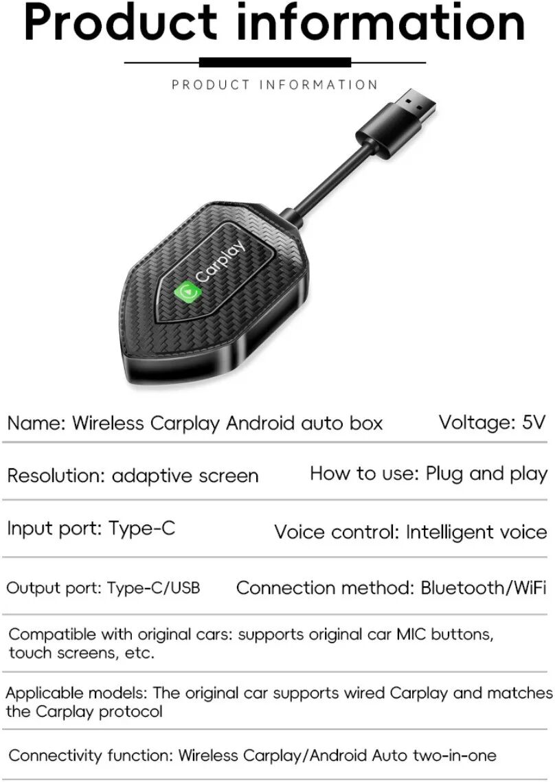 INF Kabelloser Carplay & Android Auto 2-in-1 Smart Car Connection Box Adapter