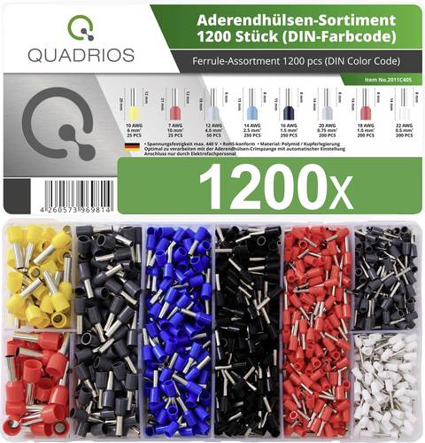 Quadrios 2011C405 Aderendhülsen-Sortiment Teilisoliert Mehrfarbig 1200St.