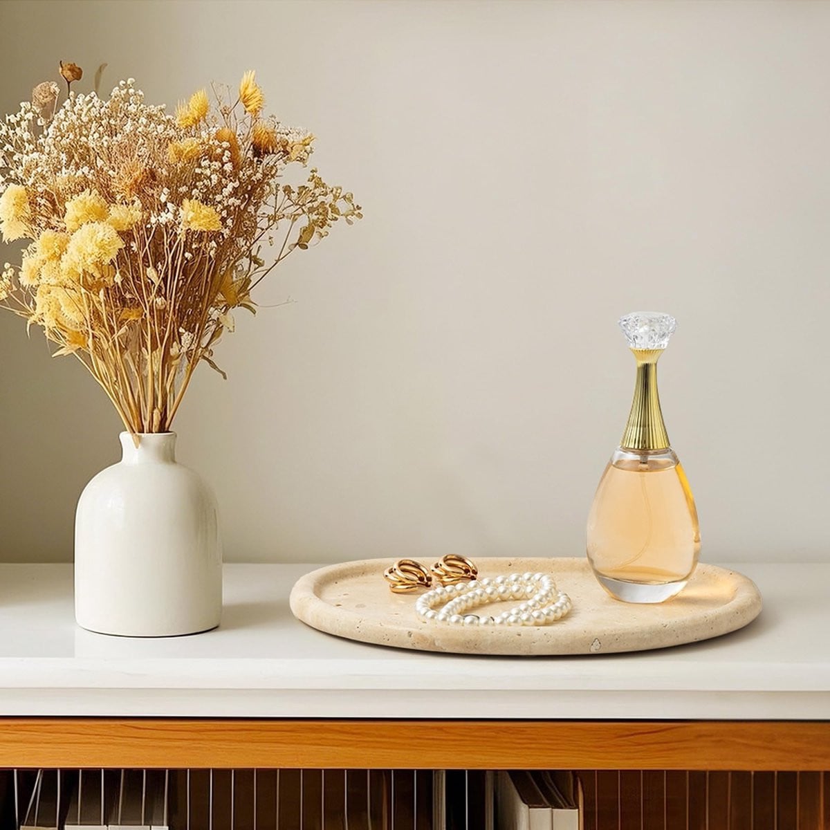 Omgoods Sieradendienblad van Natuurlijk Travertijn voor de Badkamer