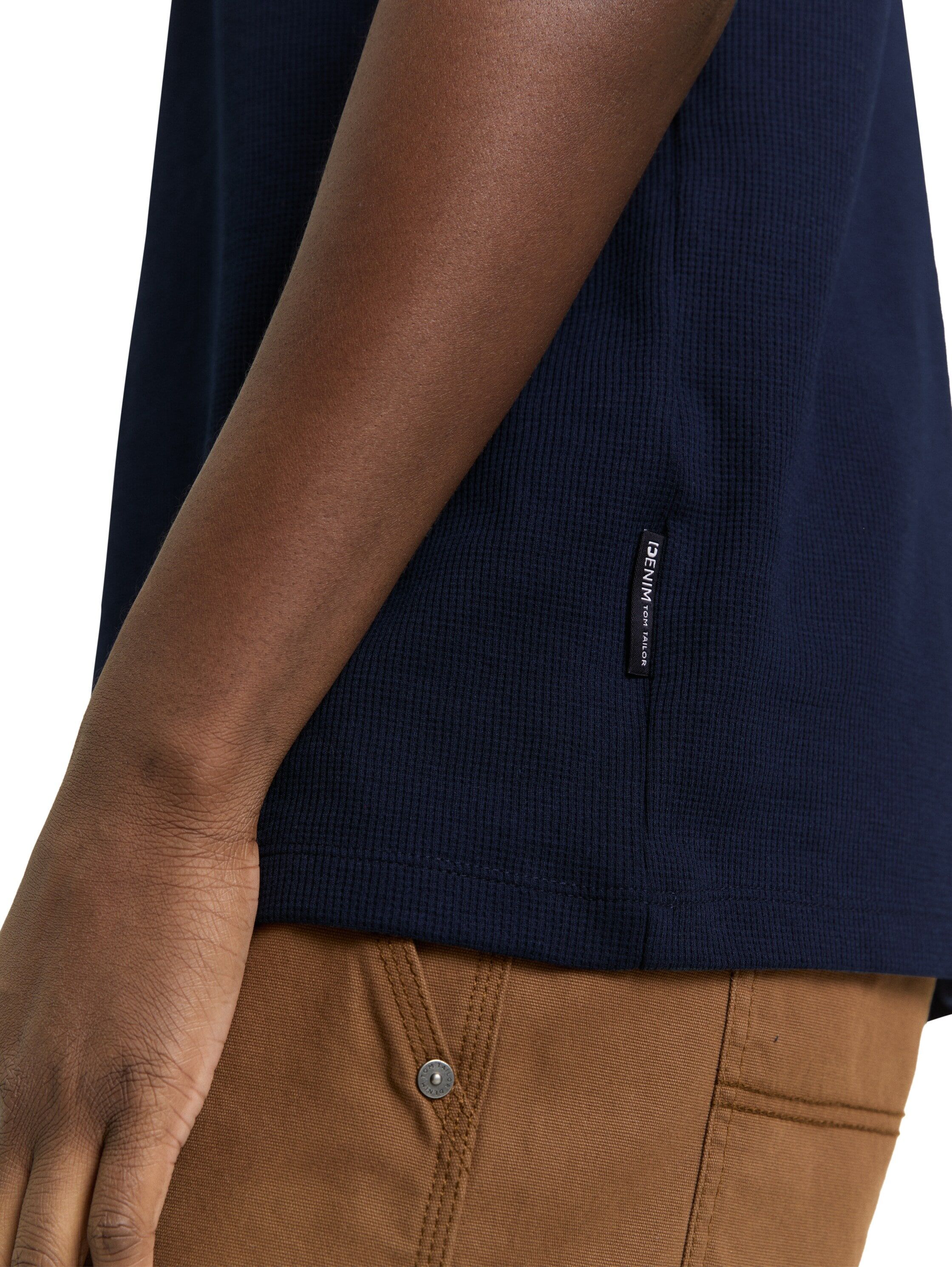 T-Shirt TOM TAILOR DENIM, Herren, Gr. XL, blau (sky captain blau), Piqué, Obermaterial: 60% Baumwolle, 40% Polyester, unifarben, normal hüftbedeckend, Rundhals, Shirts T-Shirt, in Piqué-Qualität sky captain blau XL