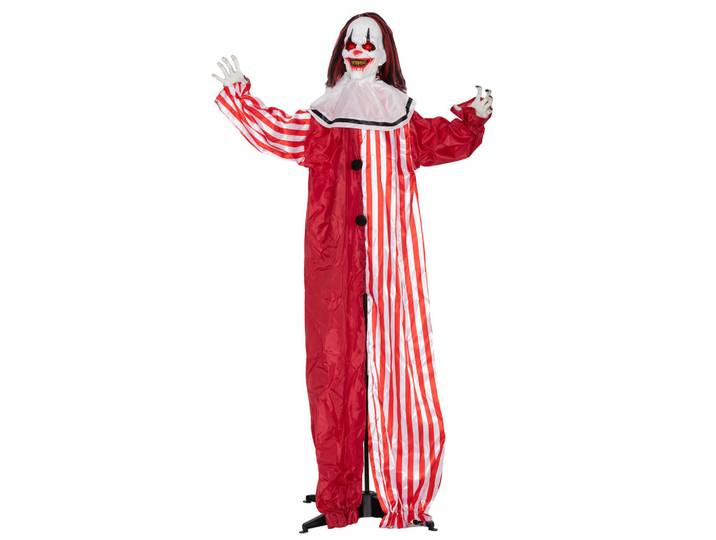 Outsunny 165 cm Halloween Dekoration Halloween Clown mit LED-Lichter, Soundfunktion, Rot, Textil, 16x165x70 cm, Dekoration