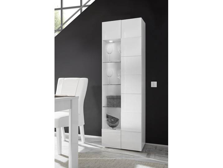 Vitrine 1 porte vitrée Damier blanc brillant - Basika