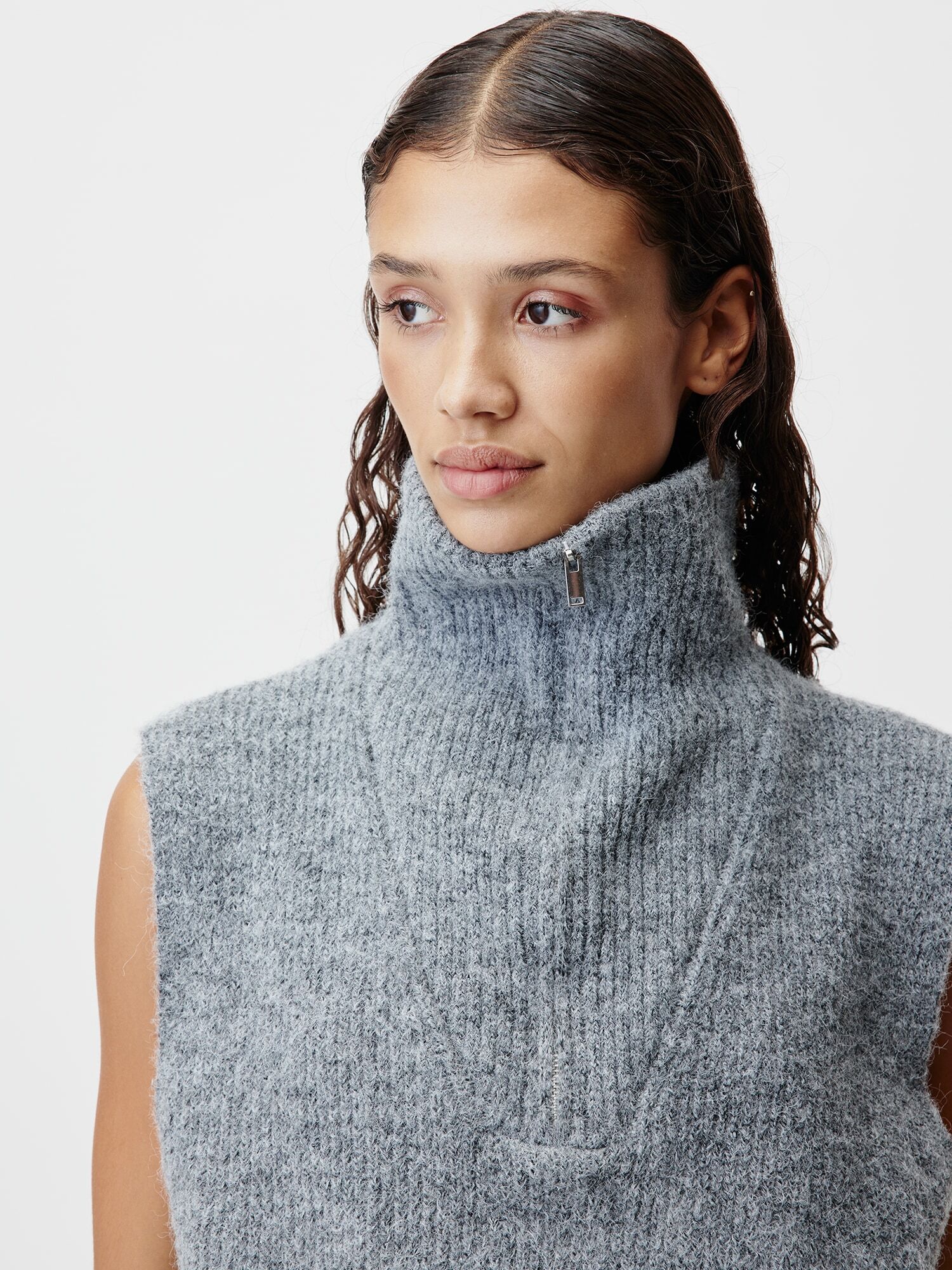 Pullunder LEGER "Blakely, LeGer by Lena Gercke", Damen, Gr. 34, grau (dunkelgrau), Strick, Obermaterial: 75% Viskose, 25% Nylon, normal, Pullover Pullunder, grob gestrickte Struktur, melierte Optik dunkelgrau 34