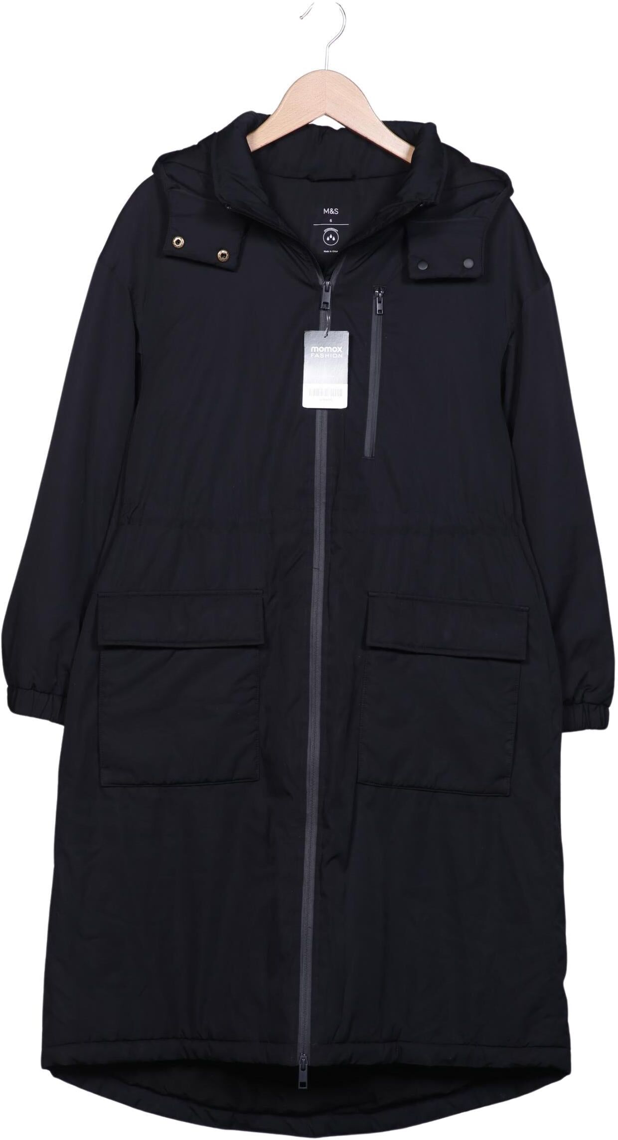Marks & Spencer Damen Mantel, Schwarz, Gr. EU 34, Synthetik - Second Hand