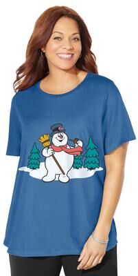 Plus Size Women's Disney Frosty Xmas Tee by Disney in Dark Blue Frosty (Size M)