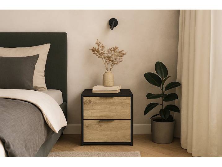 Nachttisch GOODPRODUCT PEERY Nachtkommode mit 2 Schubladen, Set 2 Stücke , braun (schwarz, natur), B:44,2cm H:45,9cm T:35cm, Tische, Nachttisch, Set, 2 St., zwei Stücke, Nachtschränke, Masse B/T/H: 44,2/35/45,9 cm
