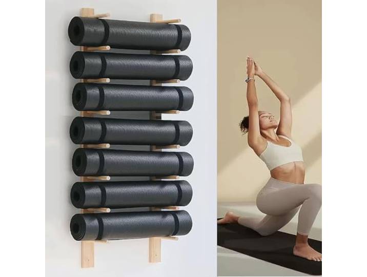 Miuxe Yoga Studio Workout Raum Yoga Matte Halter Wandhalterung, 2-9 Schicht Hölzerne Yoga-Matte Lagerung Rack Wand Montiert, Große Gym Organisation Schwimmende Regal Für Schaumstoff-Rolle