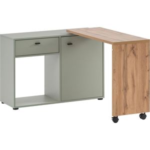 Möbelpartner Schreibtisch Tiny Working, eiche / pistazie, mit Sideboard, L-Form, 104,6 x 75,3 x 39 cm
