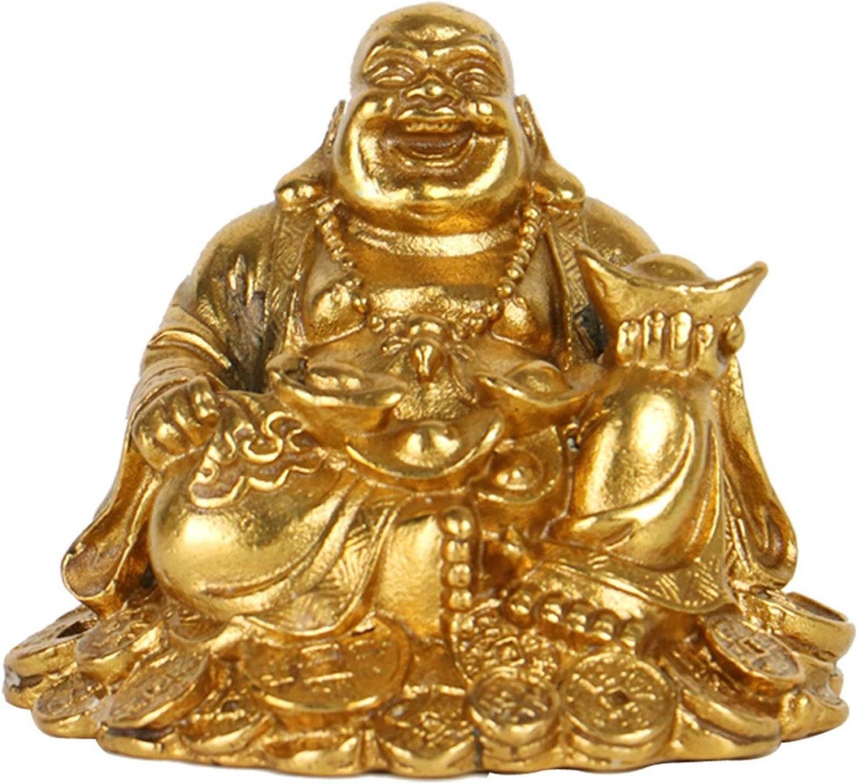 Lachende Boeddha Beeldje Maitreya Boeddha van Massief Messing in Messingkleur