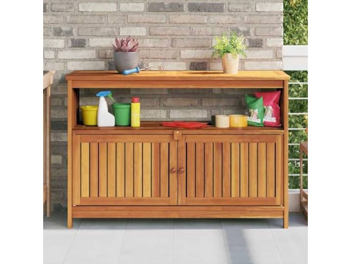 KPOUTRFG Garten Konsolentisch Massivholz Akazie 110x35x75 cm Mit Ablage Und Fach, Stabiler Holzrahmen, Mit Wandhalterung, Für Innen Und Außen