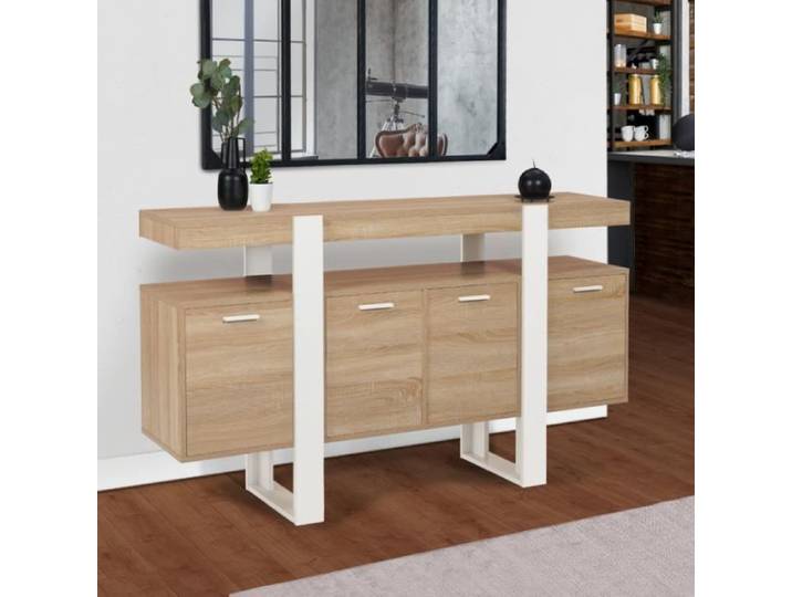 ID MARKET buffet PHOENIX 4 portes 160 cm Loft bois et blanc