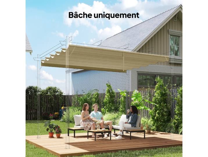 Outsunny Toile Pergola Rétractable 3x3m Beige
