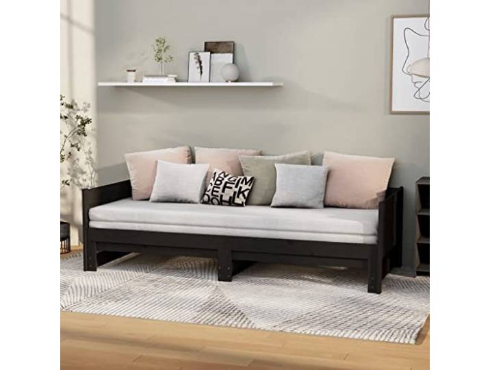 Massives Kiefernholz Ausziehbares Tagesbett 2x(90x200) cm Schwarz Ausziehbares Tagesbett Schwarz Massivholz Kiefer Gästebett Sofa Schlafsofa 2x90x200 cm Platzsparend