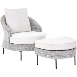 GARTENSESSEL mit Ottomane Polyrattan Grau Arcille