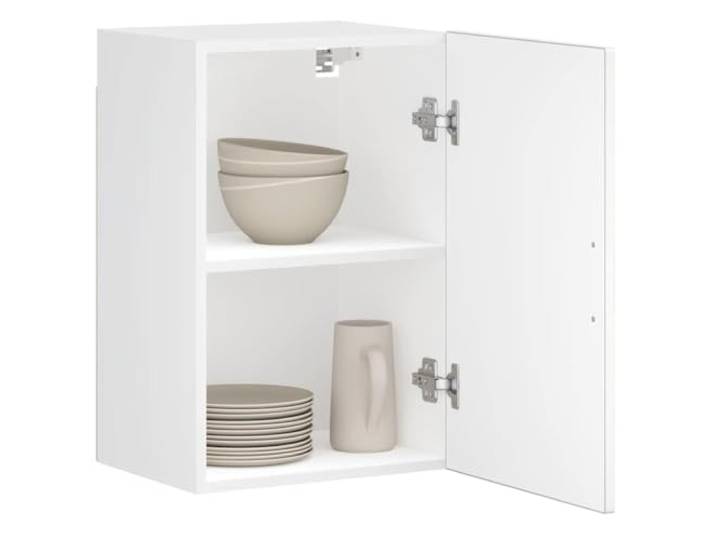 Küchenschrank Porto weiß aus Spanplatte 40 x 31 x 60 cm Wandmontierter Küchenschrank, platzsparende Tür, glatte Oberfläche, leicht zu reinigen, Kapazität 60 kg, Montage erforderlich