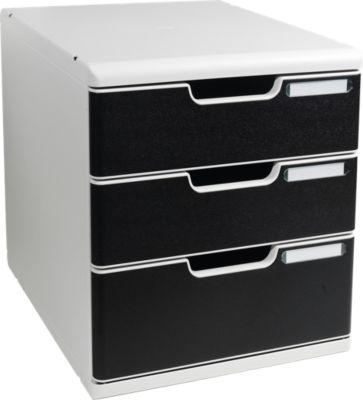 Exacompta MODULO A4 Schubladenbox Schwarz, 3 Schubladen geschlossen A4/A4+, staubgeschützt, leise, Sicherheitsstopp