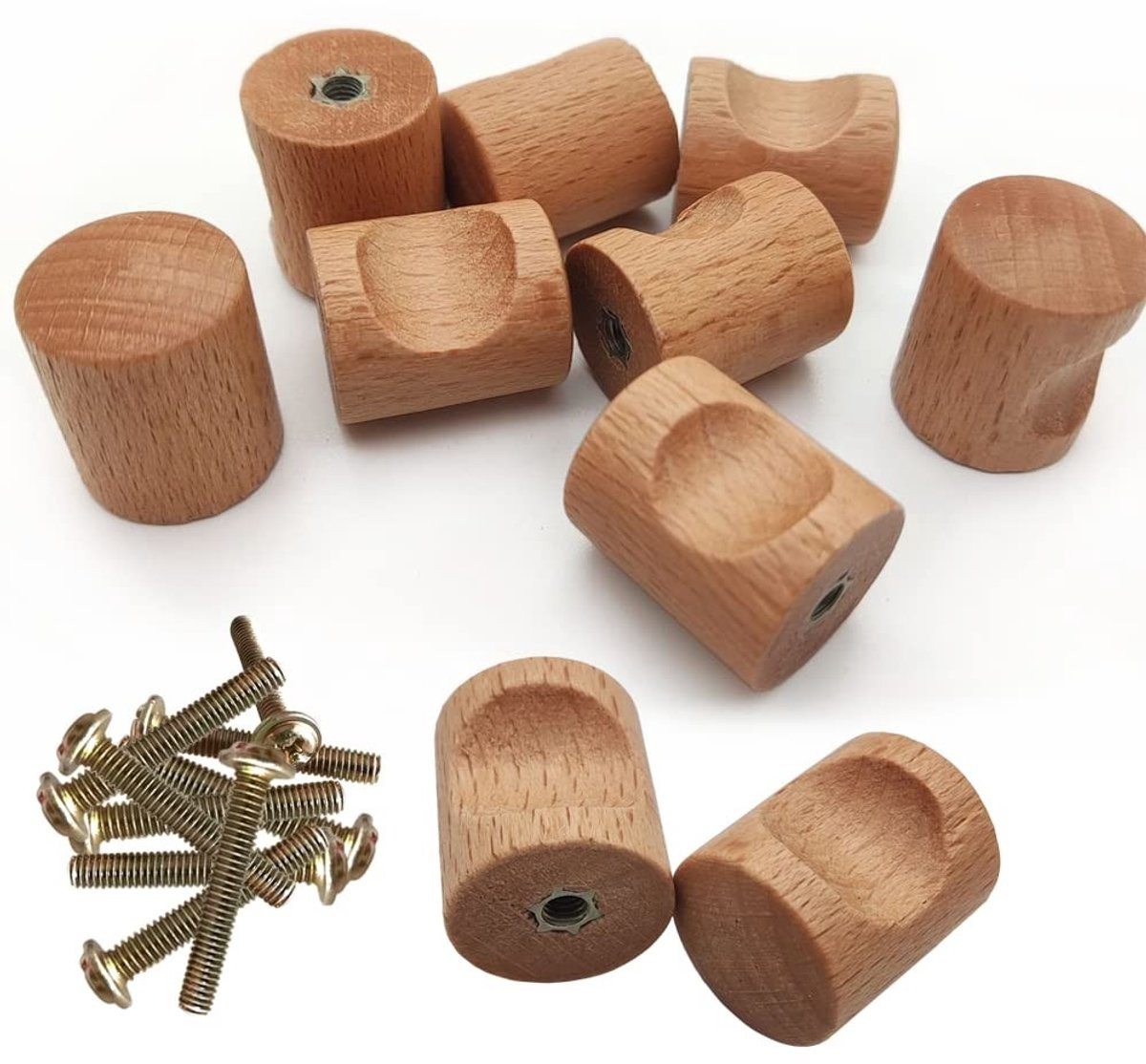 Dailygoods Meubelknoppen 12 stuks - Houten lade en kastknoppen - Natuurlijke kleur - 20 x 24 mm