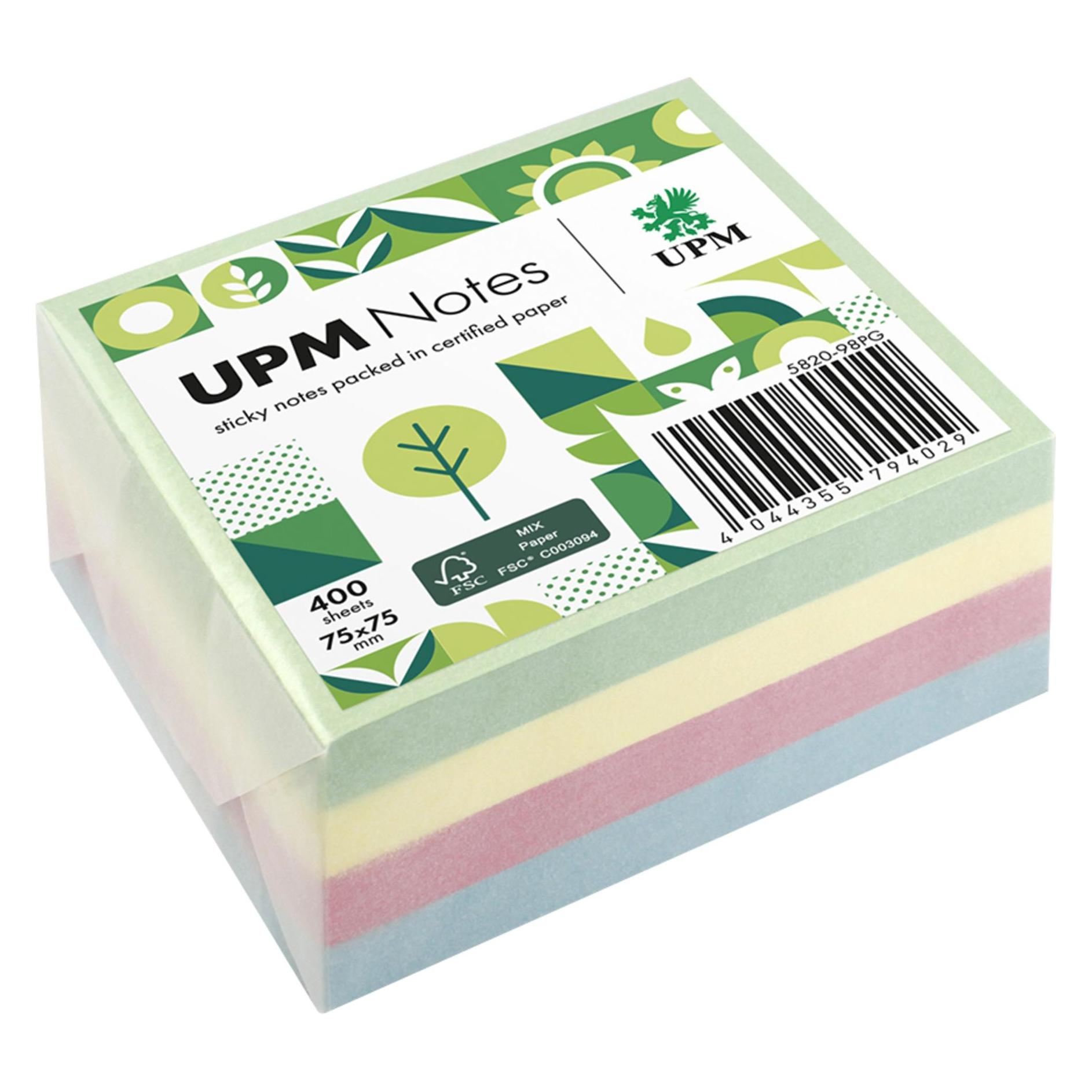 UPM Notes Haftnotiz 5820-98PG Pastell 75x75mm 400Bl. farbig (75 x 75 mm) (5820-98PG)