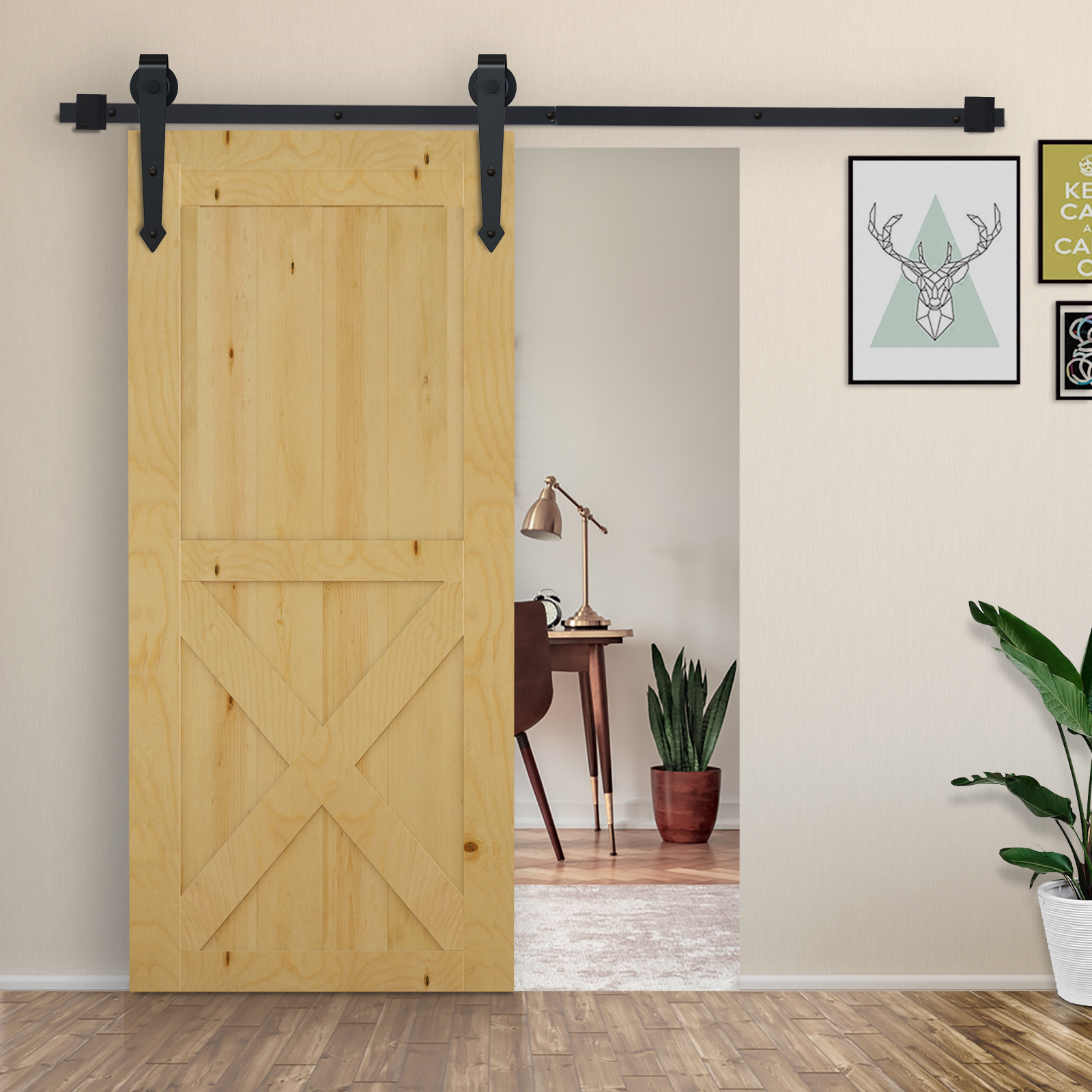 Homcom Kit per Porta Scorrevole in Stile Rustico con Binario 200cm e Rotelle, Nero