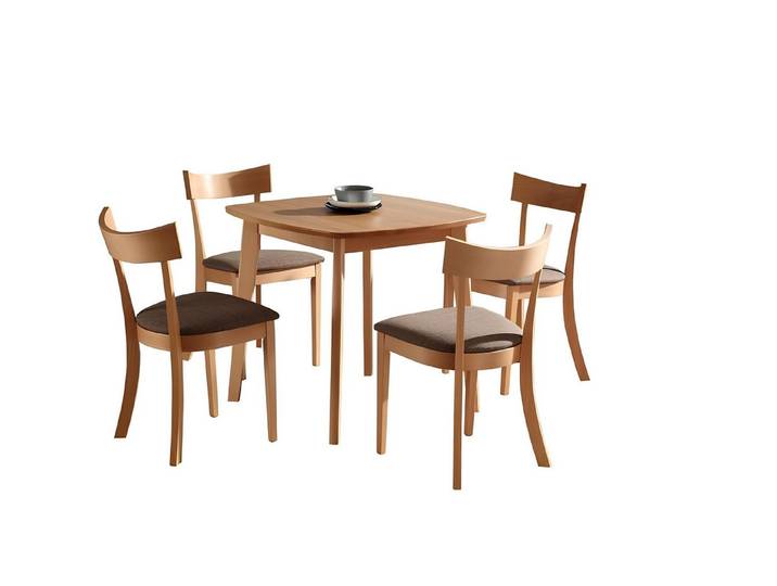 Xlmoebel Essgruppe Designer Holztisch mit gepolsterten Stühlen in elegantem Stil, (Essgruppe, 5-tlg., Esstisch mit 4 Stühlen), Hergestellt in Europa