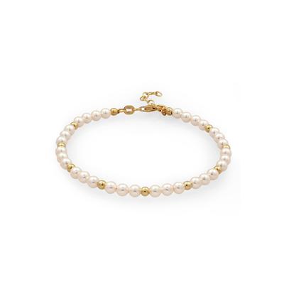 Armreif ELLI "Armband Perlenarmband Perlen von Swarovski Weiß 925 Sterling Silber vergoldet" Gr. 16, gold, Armbänder, Damen, Silber 925 (Sterlingsilber), Armreif