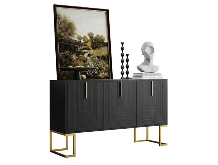 SOFTWEARY Sideboard Breite 138 cm, Wohnzimmerschrank, Mehrzweckschrank, Küchenschrank (schwarz)