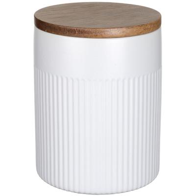 Vorratsdose "REFIA", weiß, H:15,5cm Ø:12cm, Keramik, Massivholz, Silikon, SCHÖNER WOHNEN-KOLLEKTION, Lebensmittelaufbewahrungsbehälter, Vorratsdose, Aufbewahrungsdose für Lebensmittel mit Akazienholz-Deckel, luftdicht