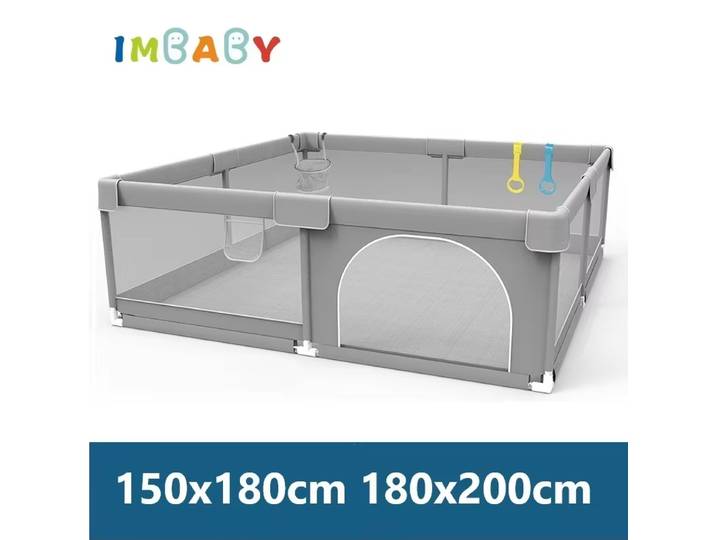 IMBABY Parc pour bébé gris clair, clôture pour nourrissons 150x180, aire de jeux pour bébé 180x200, activités pour bébé, grande piscine à sec, clôture de sécurité