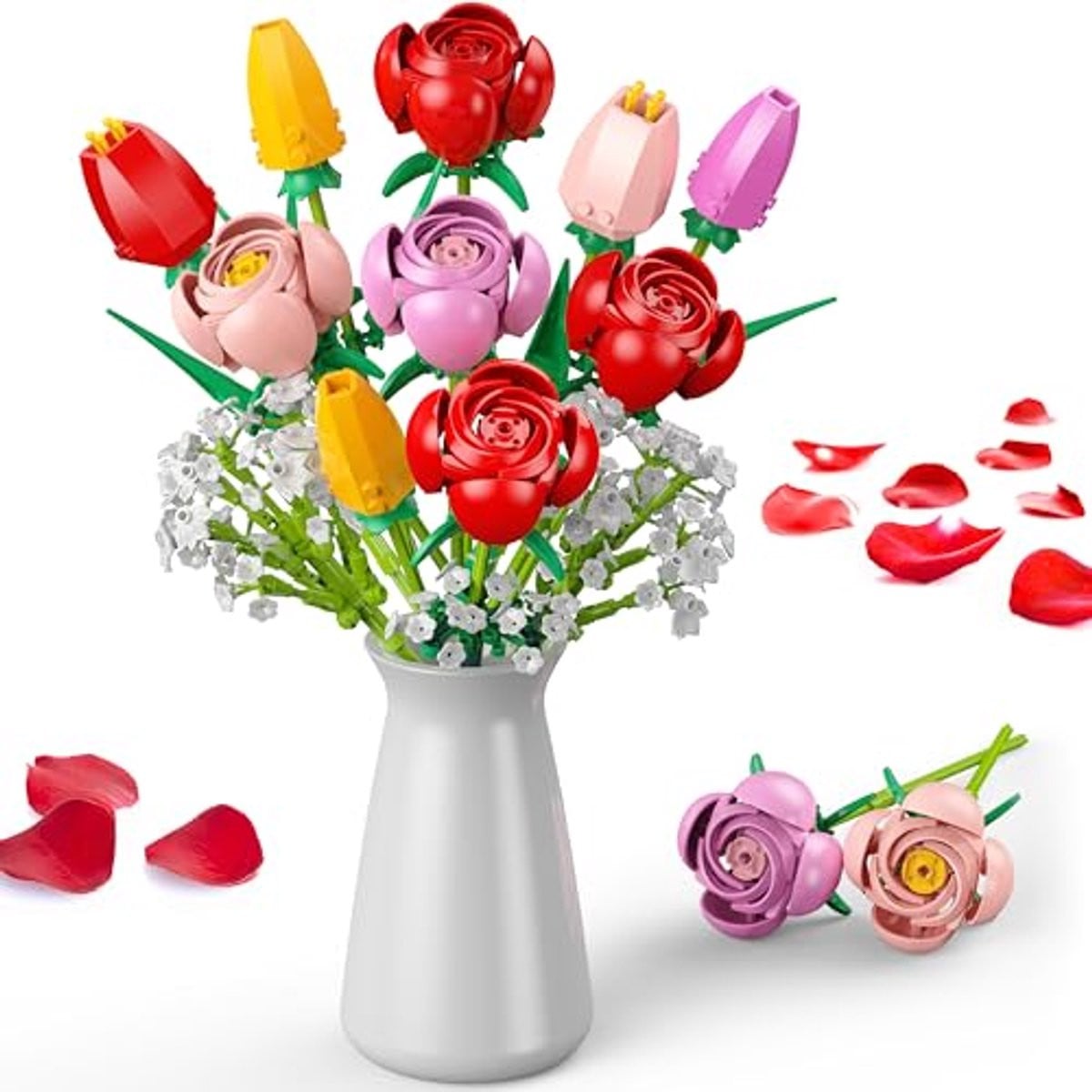 Set van 12 roze kunsttulpen boeketten