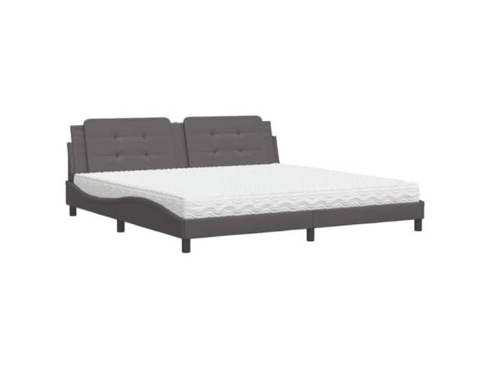 KKgypkn Bett mit Matratze Zadar Kunstleder Grau 200x200 cm, Doppelbettgestell mit Kopfteil-Kissen und Schaumstoffmatratze H2/H3