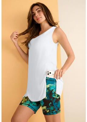 Plus Size Women's Plus Size Ultra Drape V-Neck Hi-Low X-Back Tunic Tank by Roaman's in White (Size 34/36)