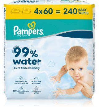 Pampers 99% Water Baby Wipes toalhitas de limpeza húmidos para crianças 4x60 un.. 99% Water Baby Wipes