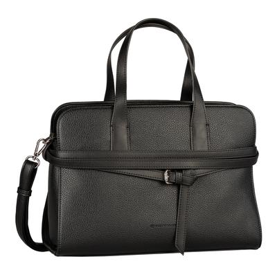 Shopper TOM TAILOR "Freya", Damen, Gr. B/H/T: 35cm x 26cm x 13cm, schwarz, Polyurethan, Taschen Shopper, verziert mit schmalen, mehrlagigen Riemen und Metallschließe