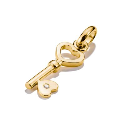 Charm Schlüssel THOMAS SABO "Charm Liebesschlüssel vergoldet - Connect", gold (gelbgoldfarben, kristallweiß, kristallweiß), Charms, Damen, Silber 925 (recycelt), mit Zirkonia (synth.)